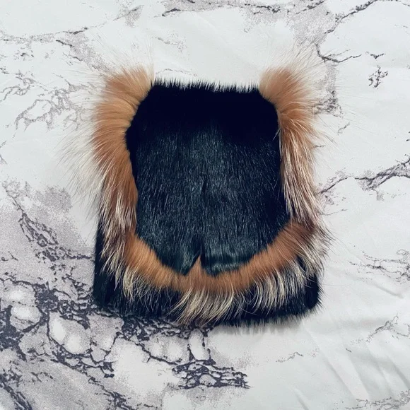 Russian Mink Fur Hat for Women with Elastic OS Black Mink and Fox Fur Hat, Luxuriously Soft and Cozy  main image 3